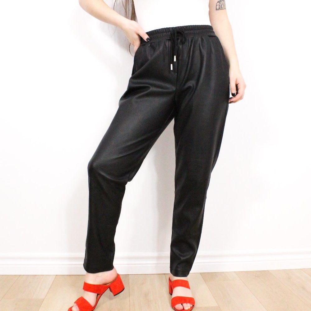 *Suzy Shier Black Faux Leather Drawstring Pant